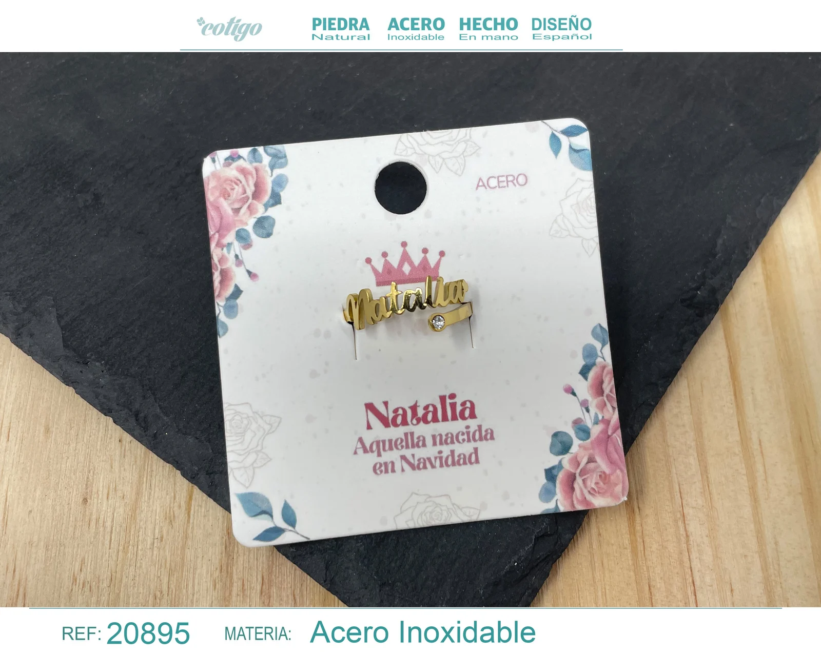ANILLO NOMBRE NATALIA  ACERO COLOR DORADO