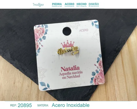 ANILLO NOMBRE NATALIA  ACERO COLOR DORADO
