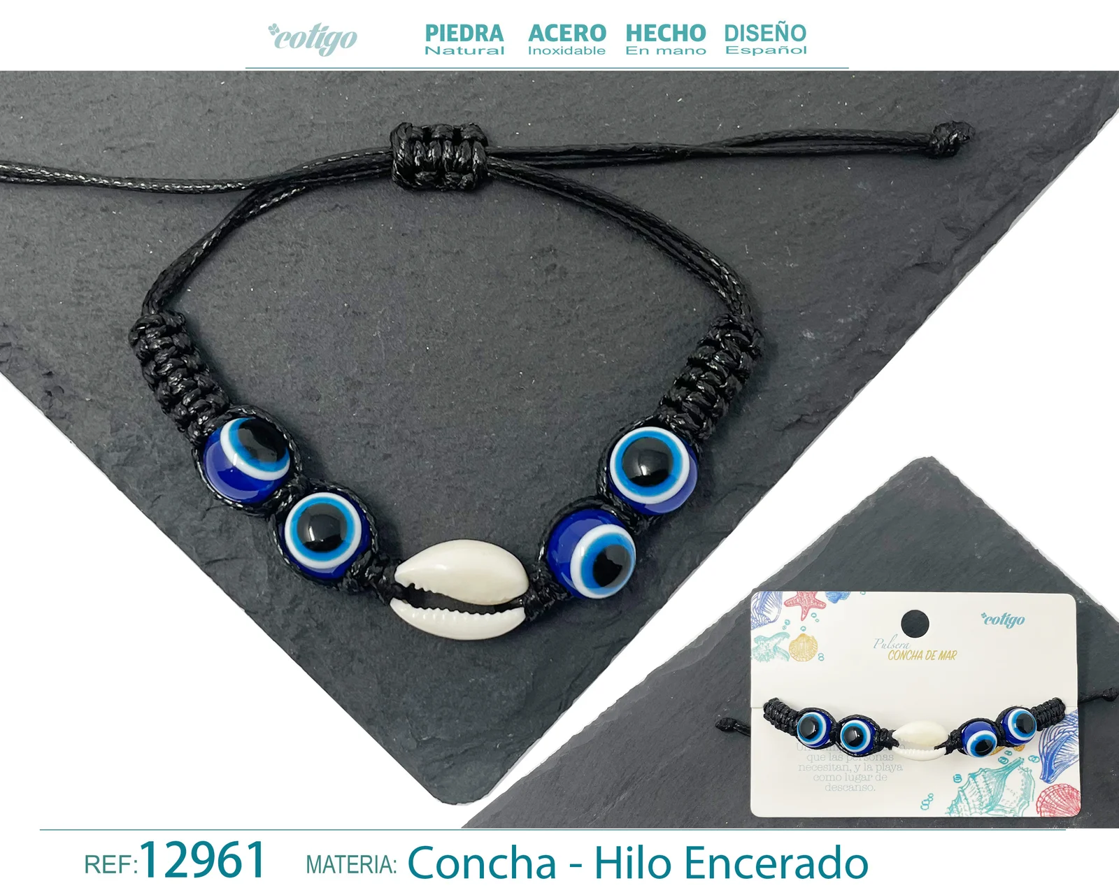 PULSERA HILO ENCERADO DE CONCHA