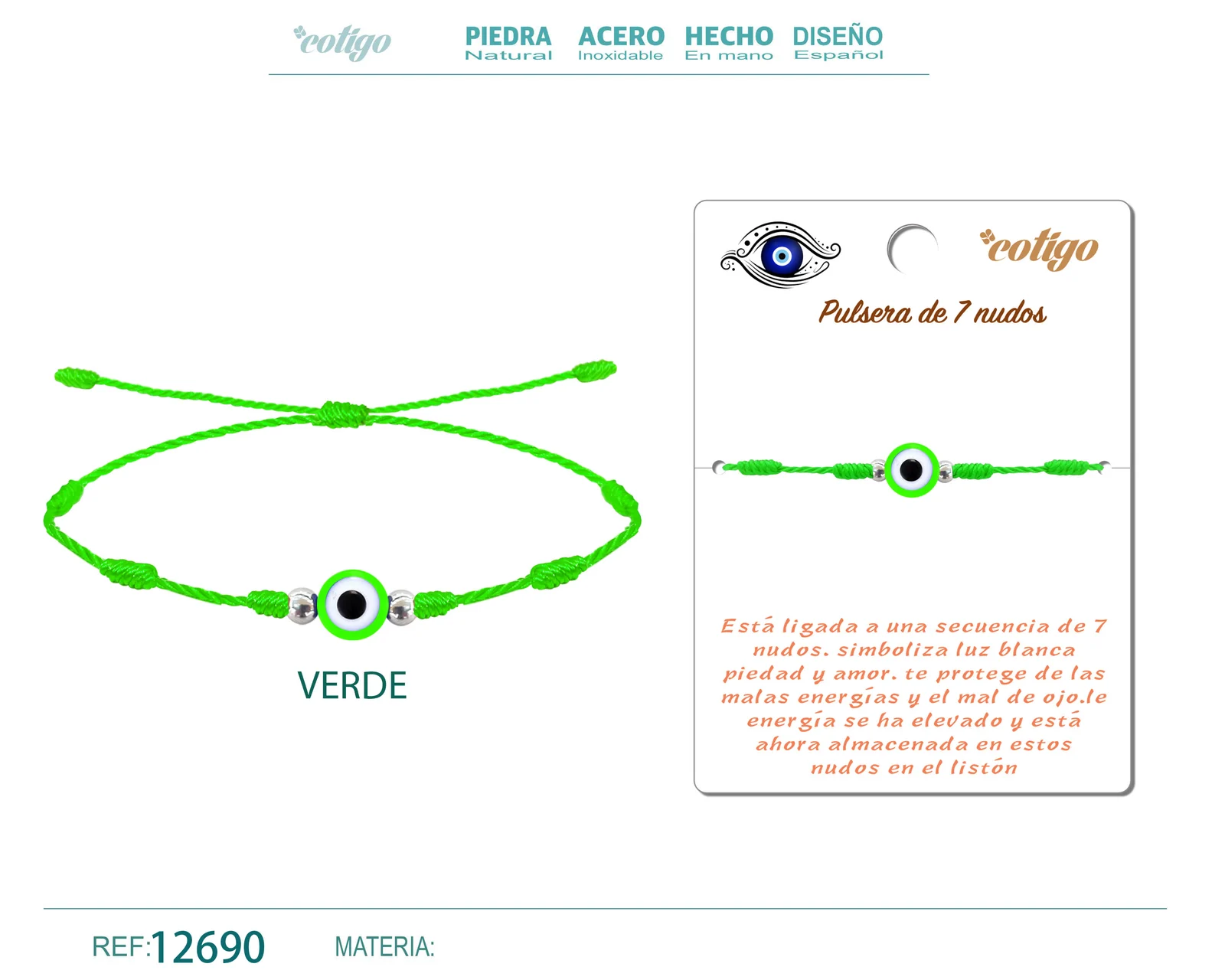 PULSERA 7 NUDOS VERDE CON OJO TURCO