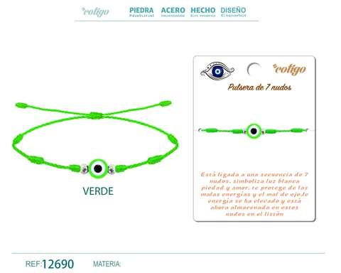 PULSERA 7 NUDOS VERDE CON OJO TURCO