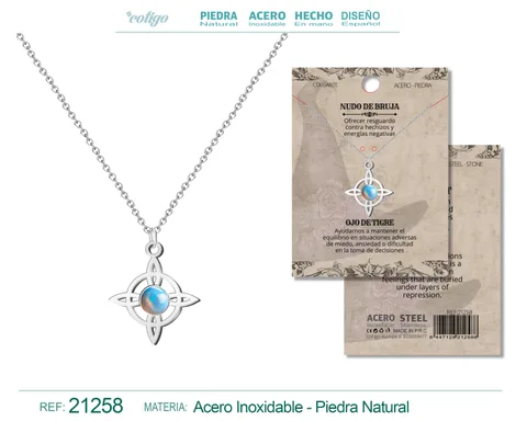 COLGANTE NUDO DE BRUJA ACERO PLATEADO CON OPALINA