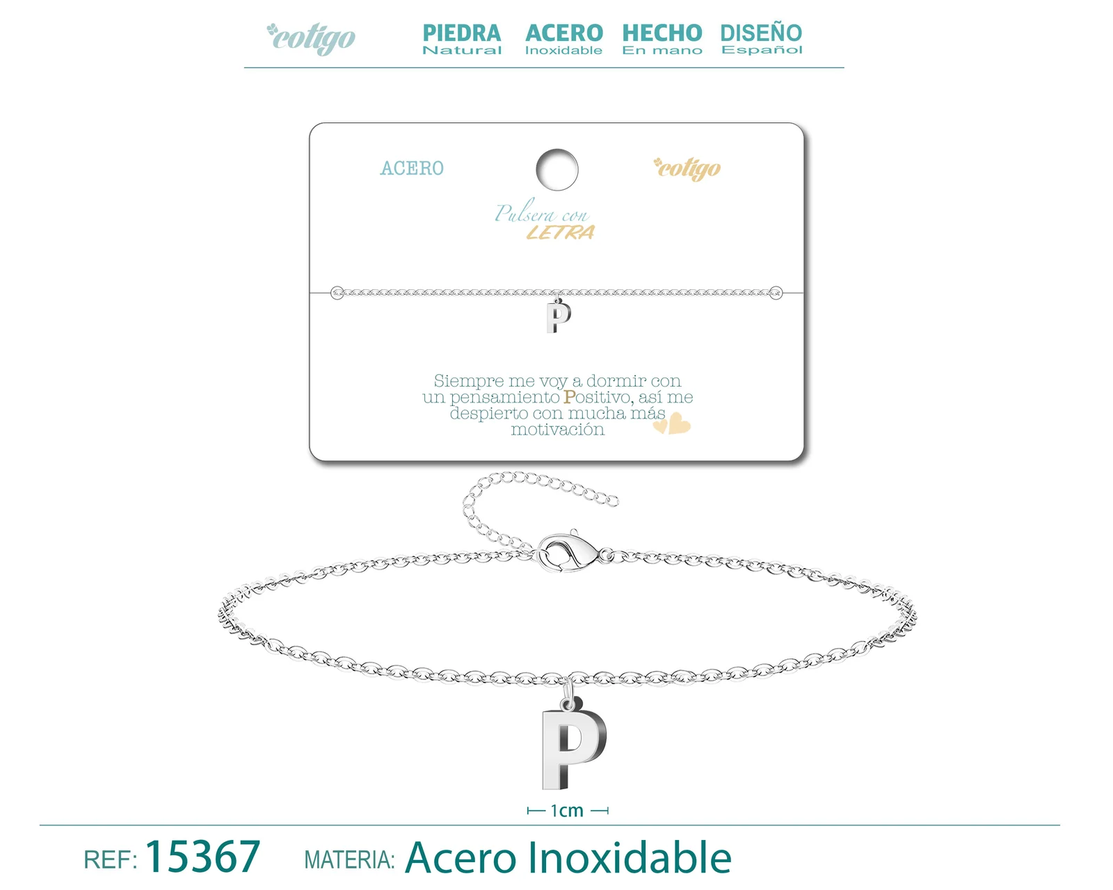 PULSERA LETRA P COLOR PLATEADO