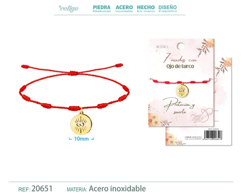 PULSERA 7 NUDOS CON OJO TURCO COLOR DORADO