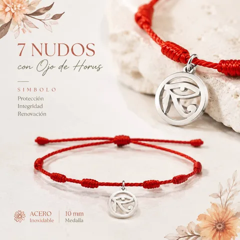 PULSERA 7 NUDOS CON OJO DE HORUS COLOR PLATEADO