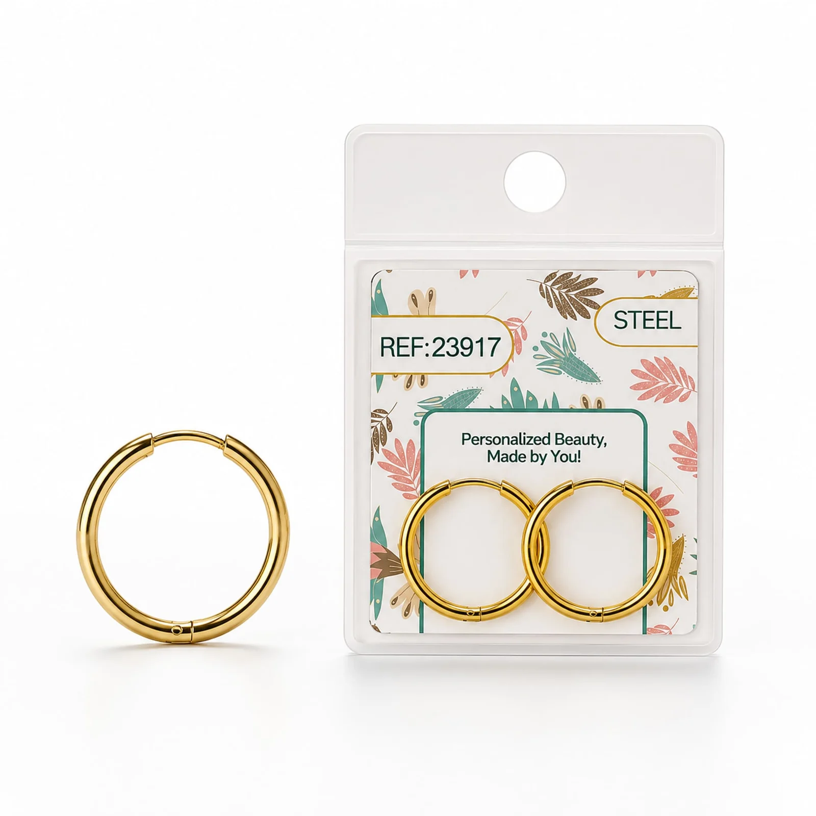 PENDIENTE DE ARO ACERO 20MM COLOR DORADO PARA CHARM
