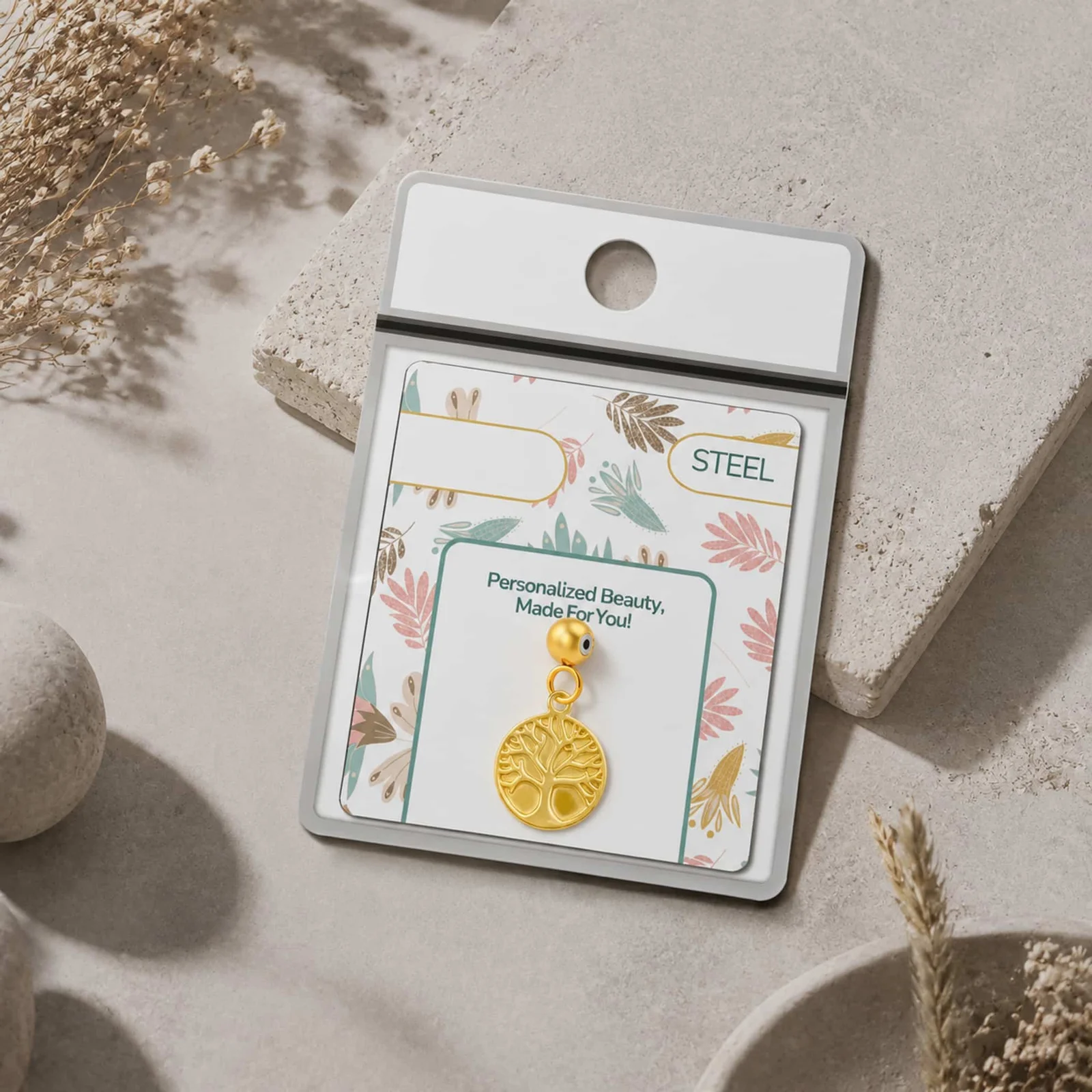 CHARM ACERO DORADO CHAPADO ORO 14 K-CON BOLA DE GOMA