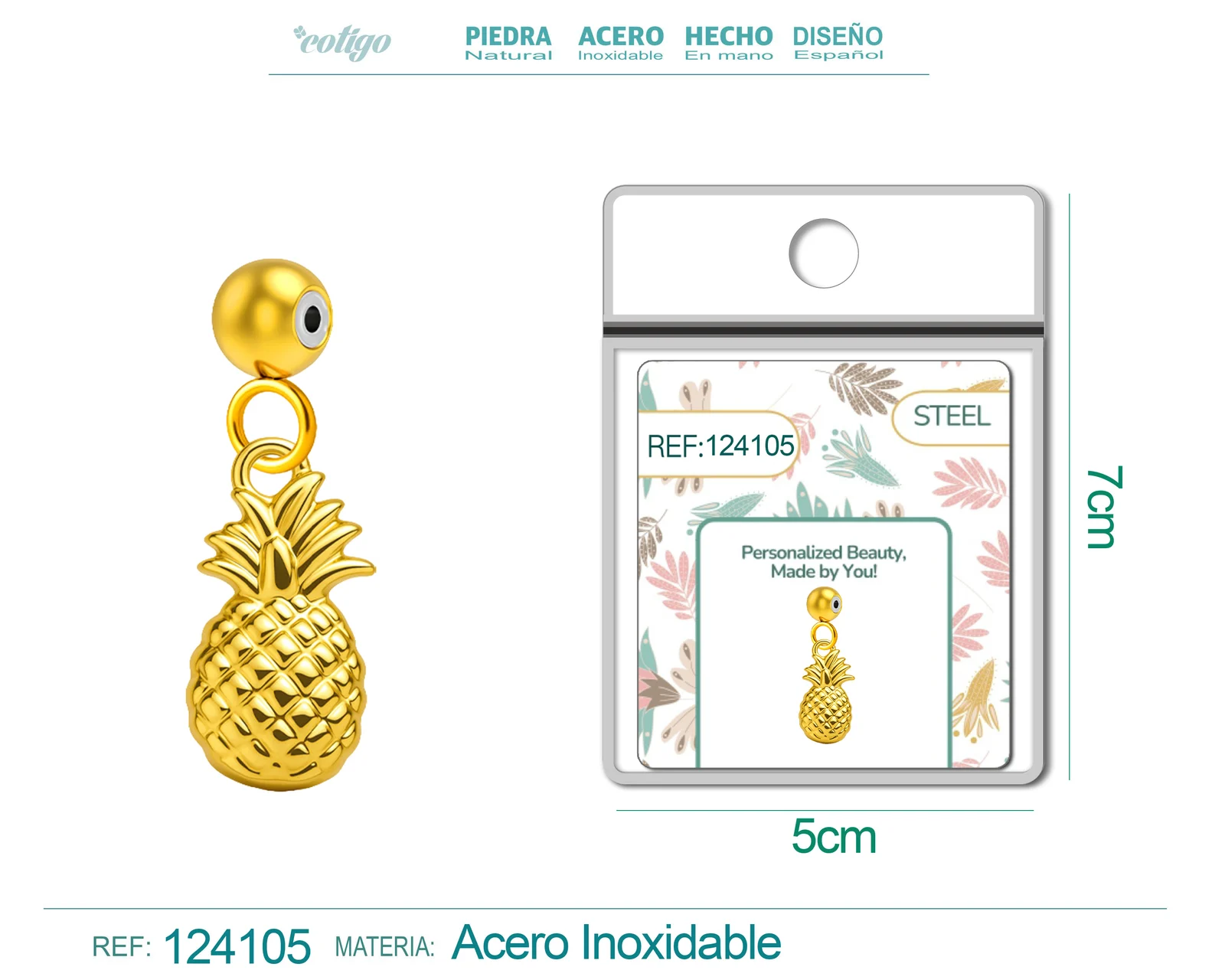 CHARM ACERO DORADO CHAPADO ORO 14 K-CON BOLA DE GOMA