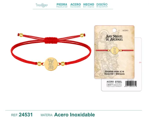 PULSERA HILO ENCERADO CON SAN MIQUEL DE ARCANGEL ACERO DORADO
