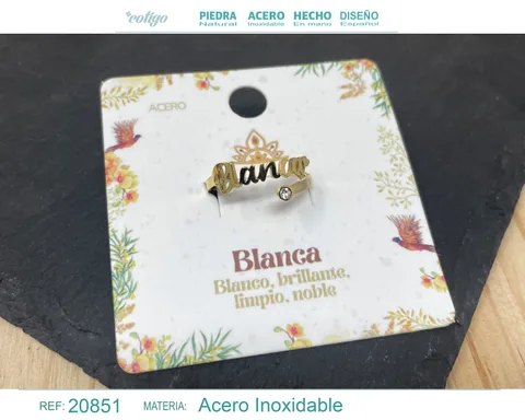 ANILLO NOMBRE BLANCA ACERO COLOR DORADO