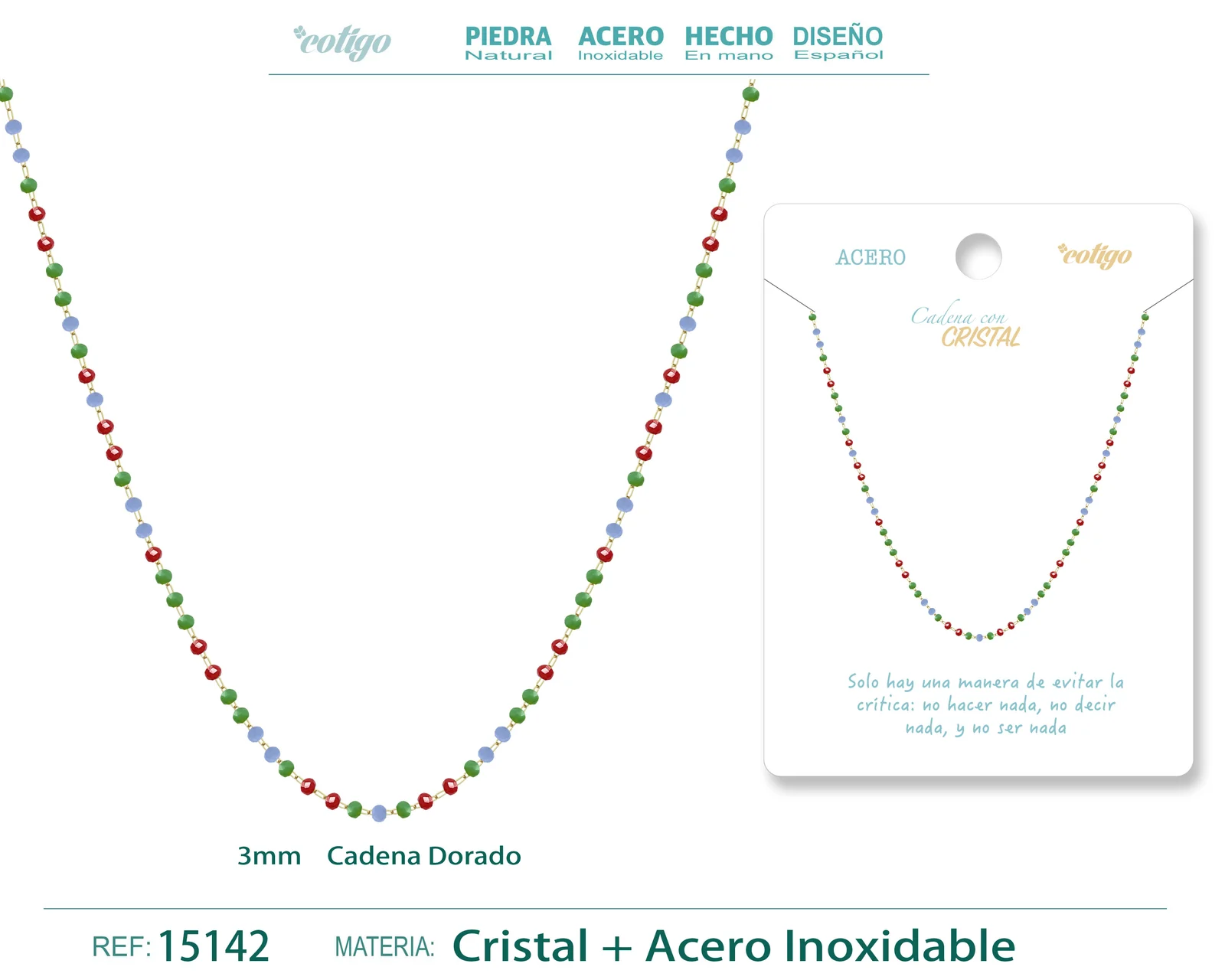 COLLAR ACERO DORADO CON BOLA CRISTAL