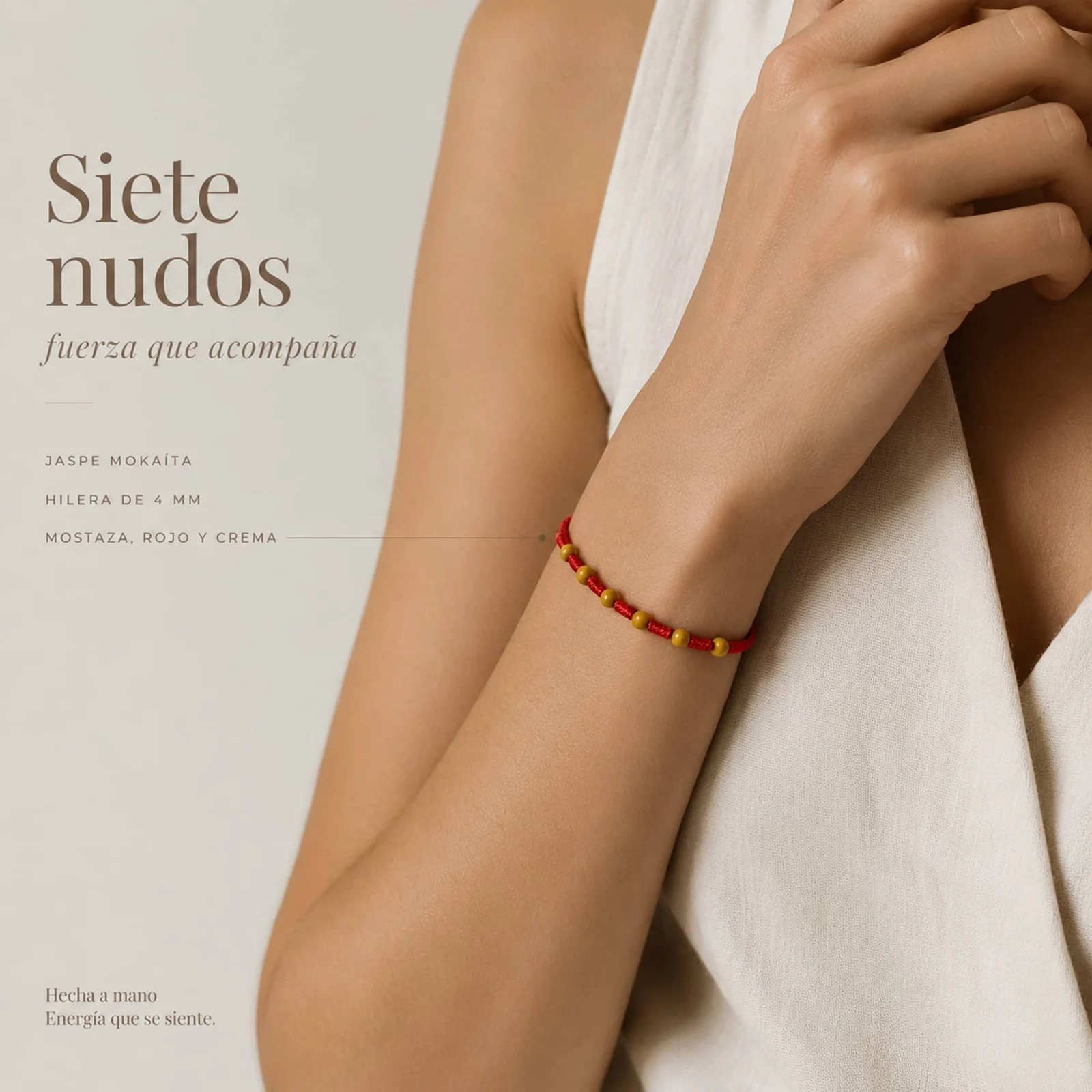 PULSERA 7 NUDOS CON  JASPE MOKAÍTA 4MM