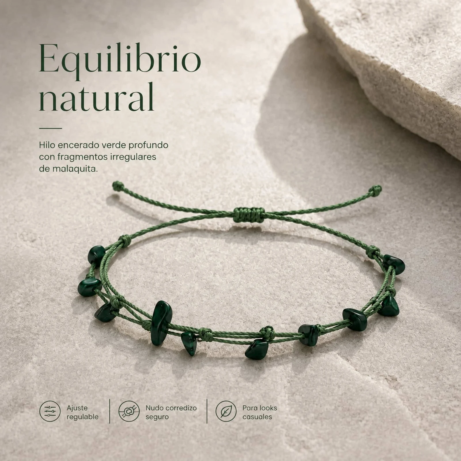 PULSERA HILO ENCERADO CON MALAQUITA