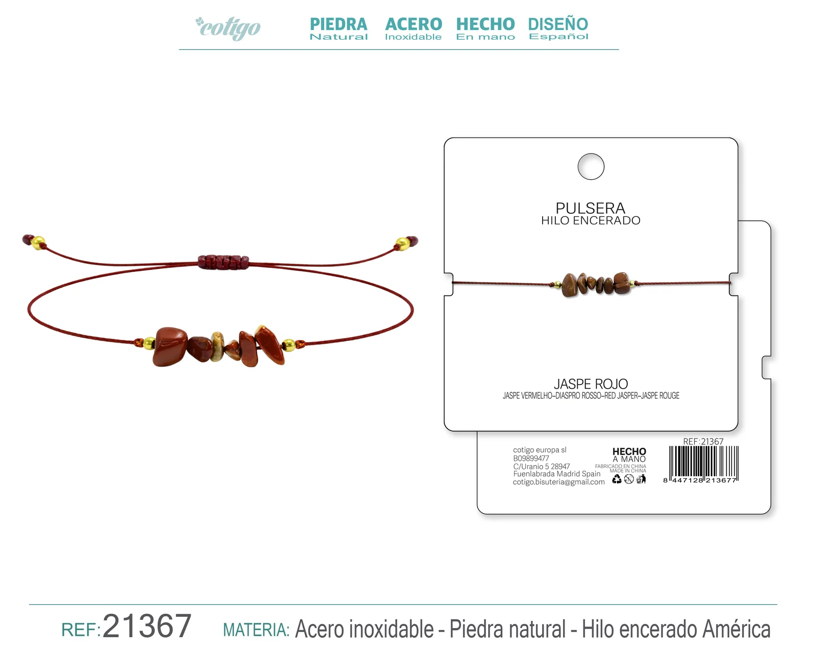 PULSERA HILO ENCERADO CON JASPE ROO