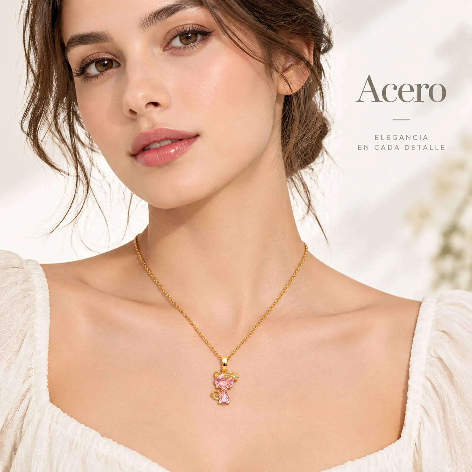 Colgangte Cobre con Circonita Colar Dorado y Cadena Acero