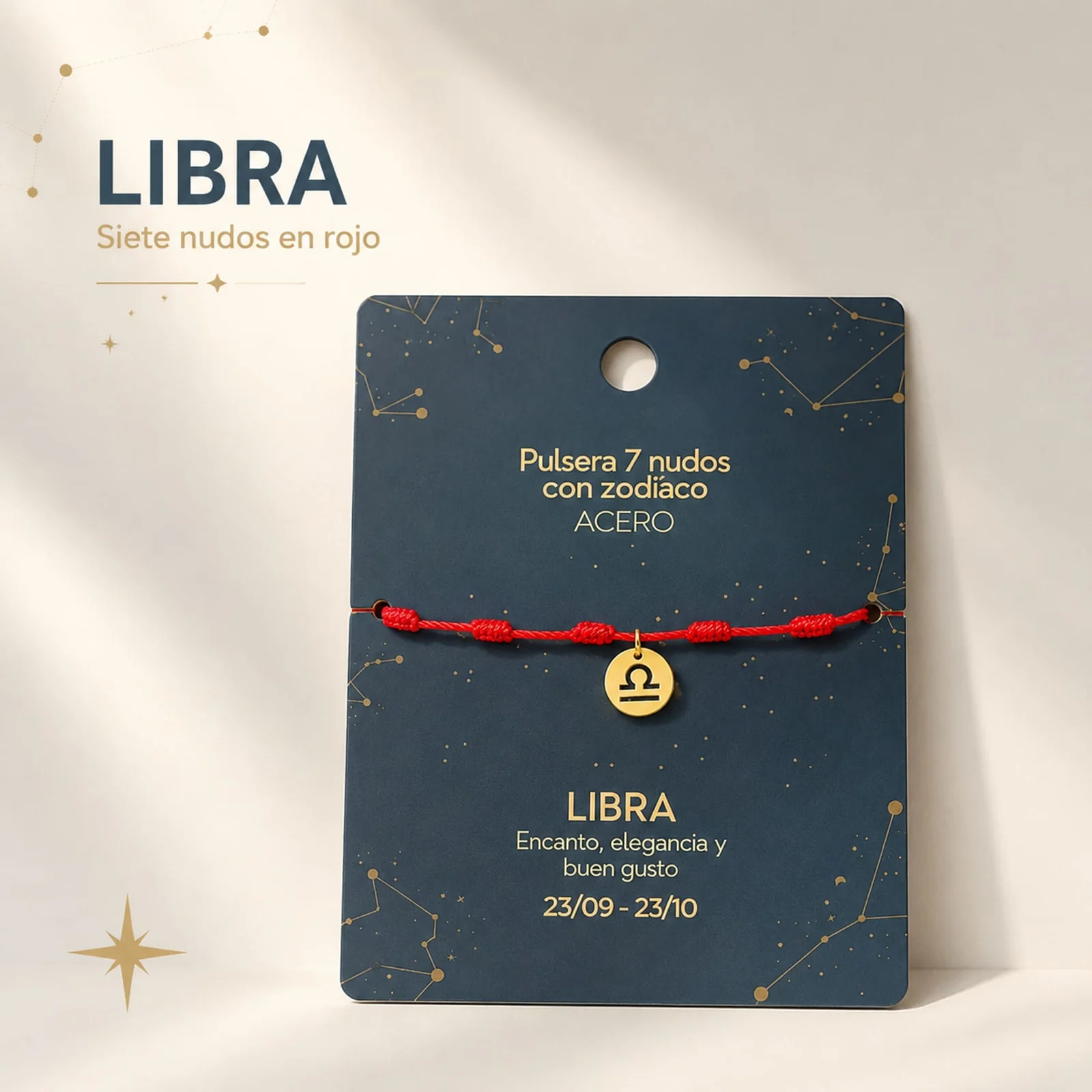 PULSERA 7 NUDOS CON LIBRA ACERO. COLOR DORADO