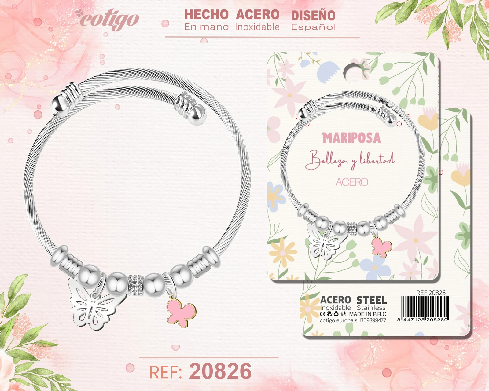 BRAZALETE ACERO CON: MARIPOSA