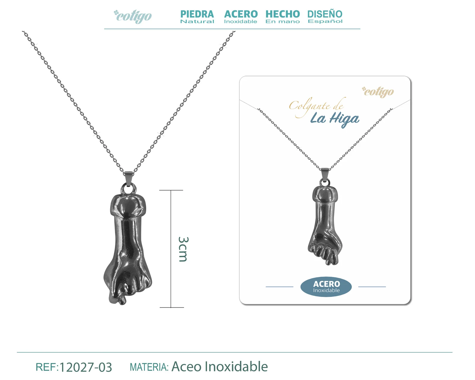 Colgante Mano Higa acero 20mm color Negro