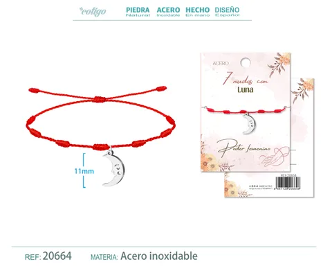 PULSERA 7 NUDOS CON LUNA COLOR PLATEADO