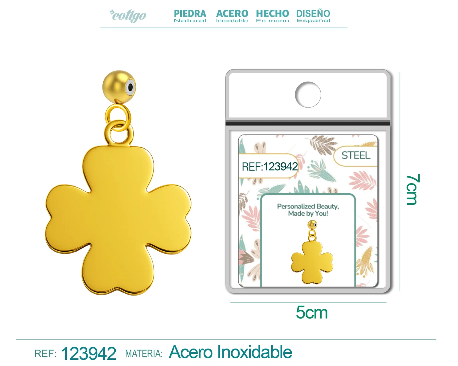 CHARM ACERO INOXIDABLE COLOR DORADO -CON BOLA DE GOMA