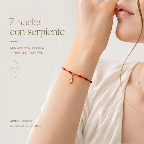 PULSERA 7 NUDOS CON SERPIENTE COLOR DORADO