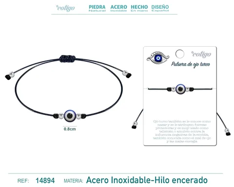 PULSERA HILO ENCERADO NEGRO-OJO TURCO