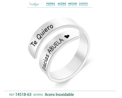 Anillo Acero con Mensaje Espa?ol Plateado