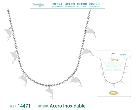 COLLAR CON 7 COLGANTE DE DELFIN COLOR PLATEADO
