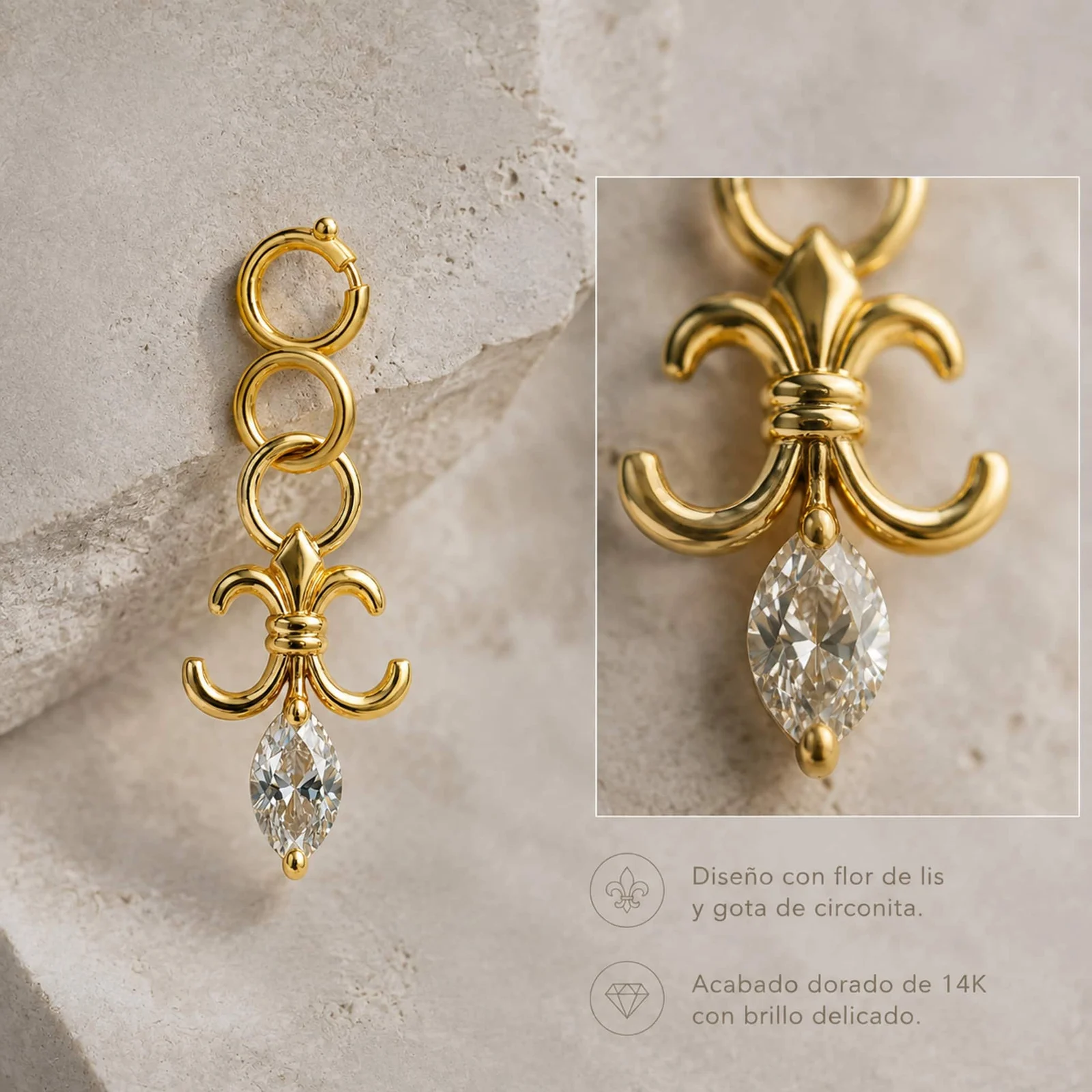 CHARM DE COBRE CHAPADO A ORO 14K CON CIRCONITA-CON CIERRE