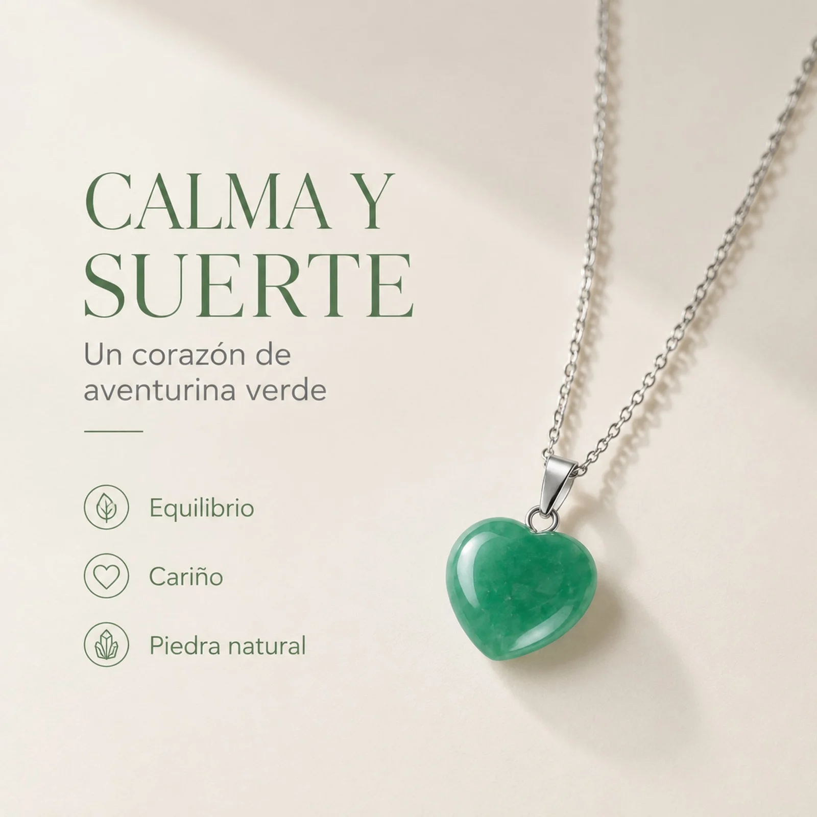 Colgante Piedra Aventurina Verde con cadena Acero Inoxidable