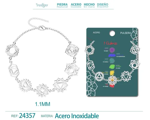 PULSERA DE 7 CHAKRAS ACERO PLATEADO