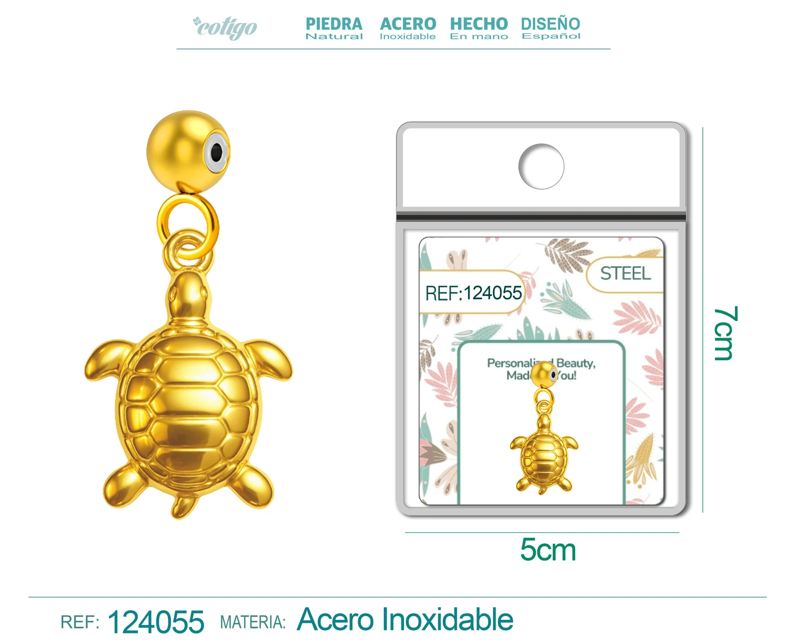 CHARM ACERO DORADO CHAPADO ORO 14 K-CON BOLA DE GOMA