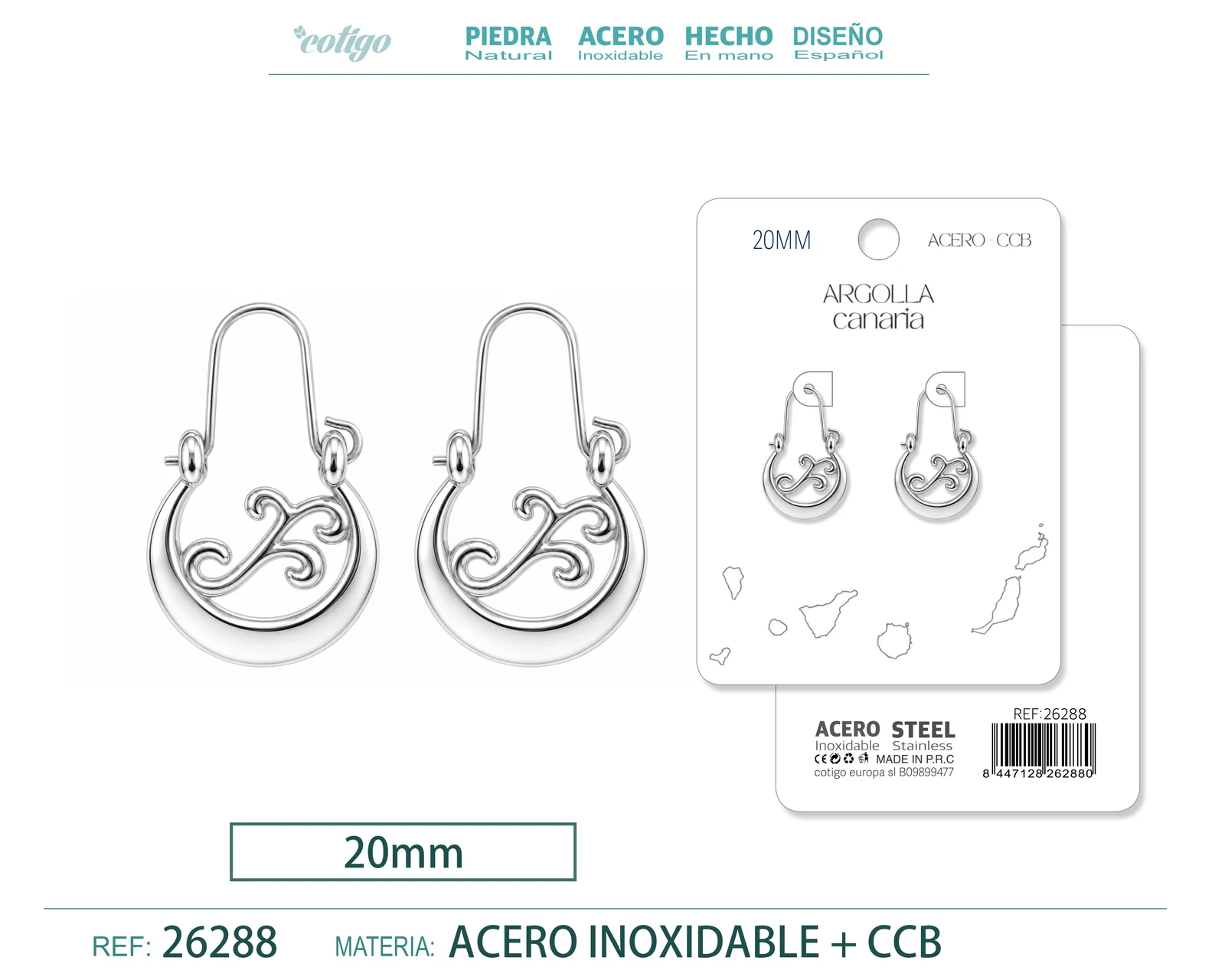 Argolla Canaria 20cm Color Plateado Material CCB