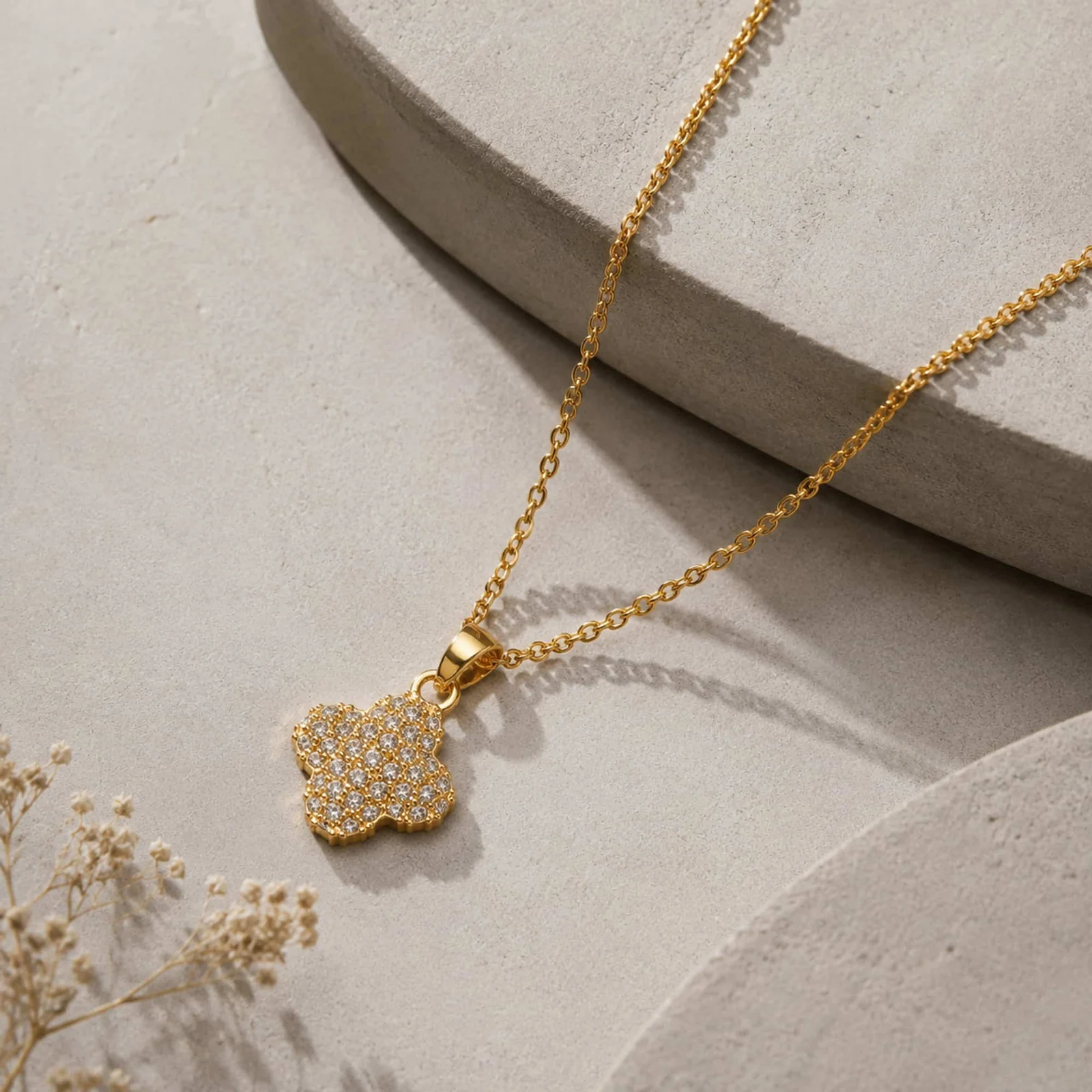 Colgangte Cobre con Circonita Colar Dorado y Cadena Acero