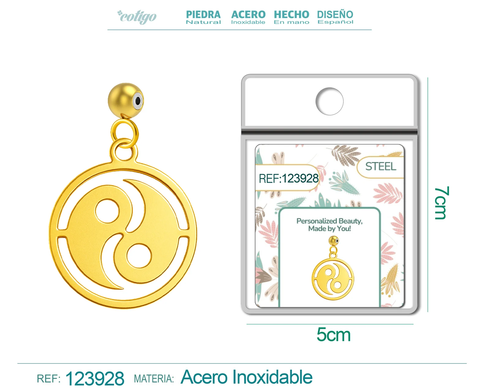 CHARM ACERO INOXIDABLE COLOR DORADO -CON BOLA DE GOMA