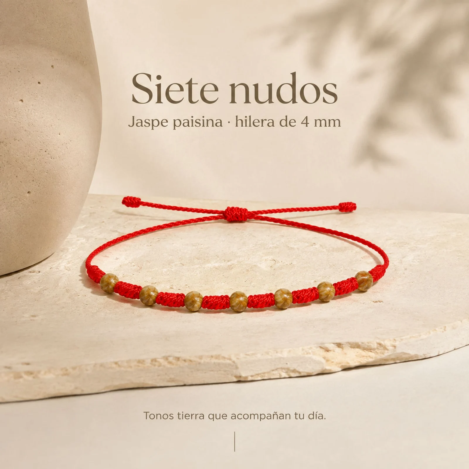PULSERA 7 NUDOS CON  JASPE PAISINA 4MM