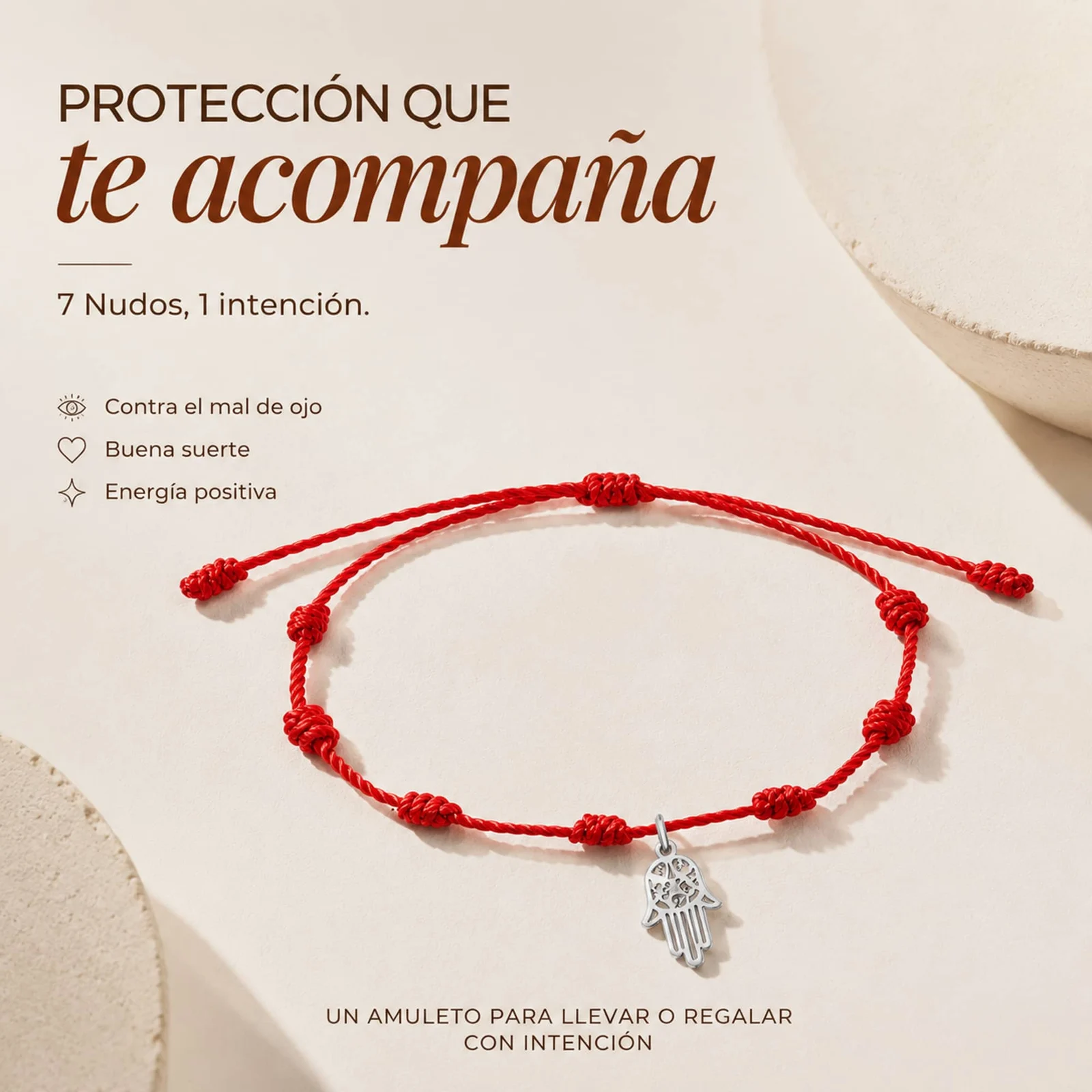 PULSERA 7 NUDOS CON MANO DE FÁTIMA ACERO PLATEADO