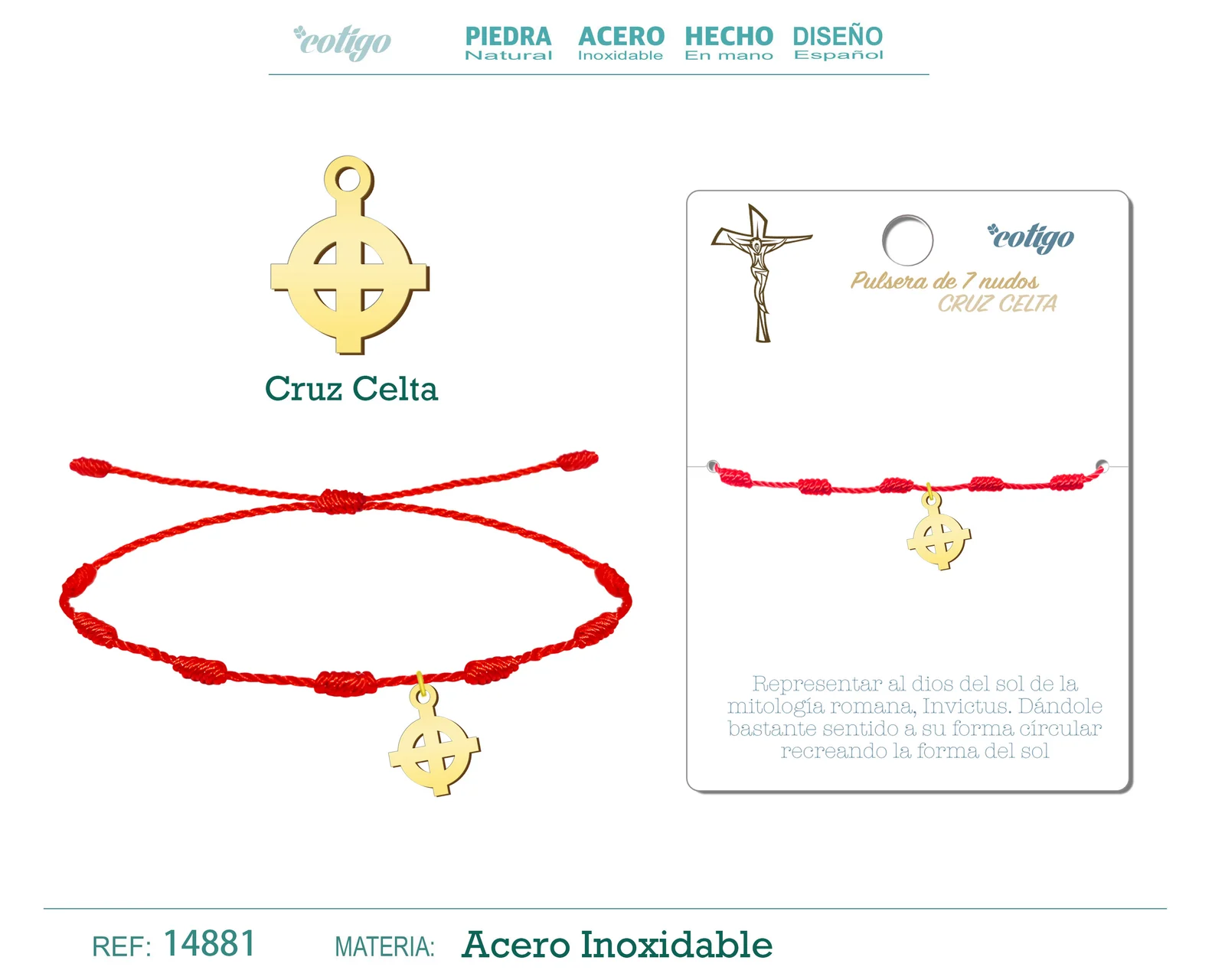PULSERA 7 NUDOS CON CRUZ CELTA COLOR DORADO