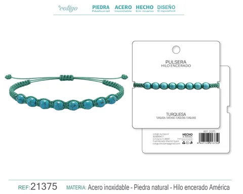 PULSERA HILO ENCERADO CON TURQUESA