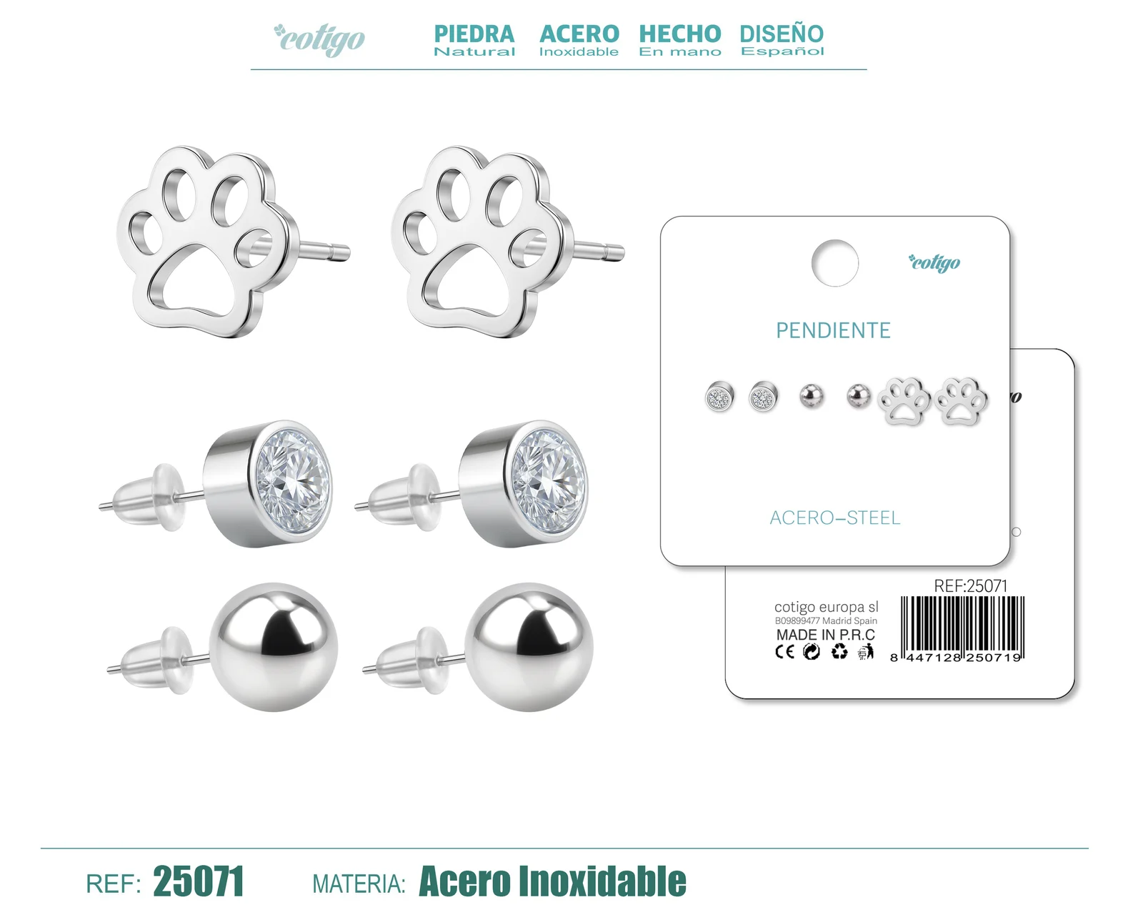 PENDIENTE ACERO INOXIDABLE 3 PARES