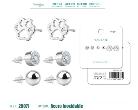 PENDIENTE ACERO INOXIDABLE 3 PARES