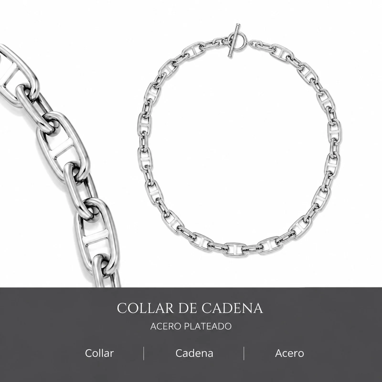 COLLAR DE CADENA ACERO PLATEADO