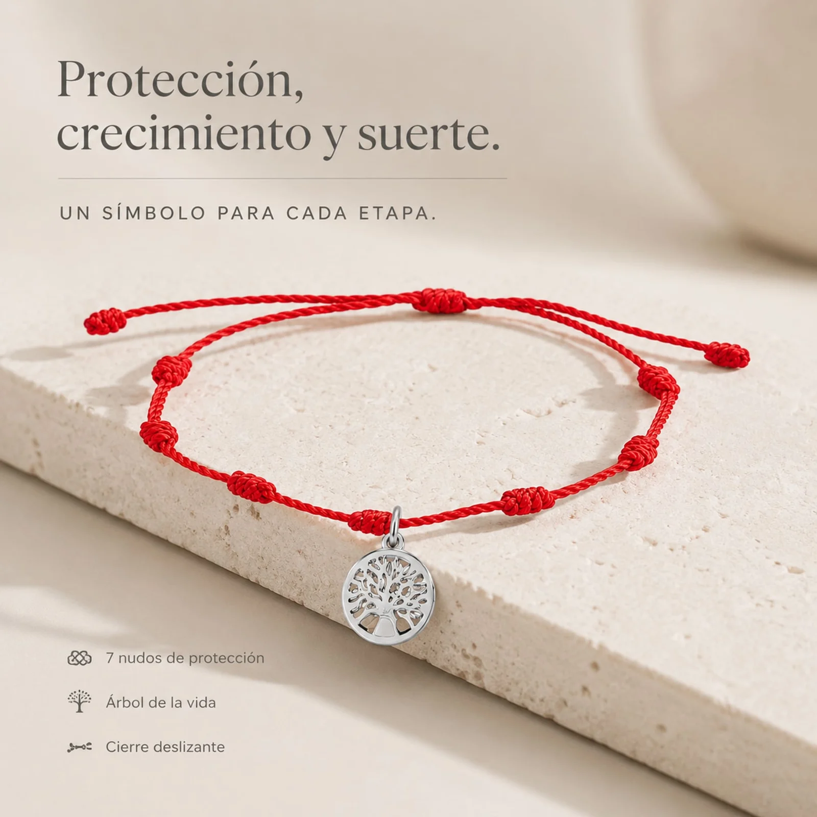 PULSERA 7 NUDOS CON ÁRBOL DE LA VIDA ACERO PLATEADO