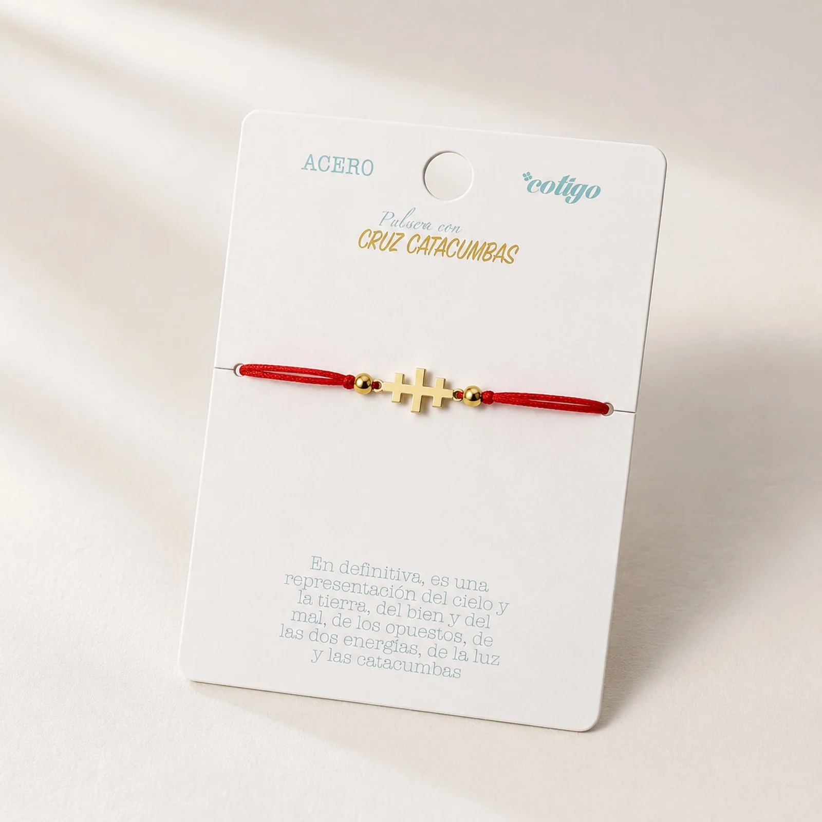 PULSERA CRUZ CATACUMBAS DORADO DE HILO EN.ROJO