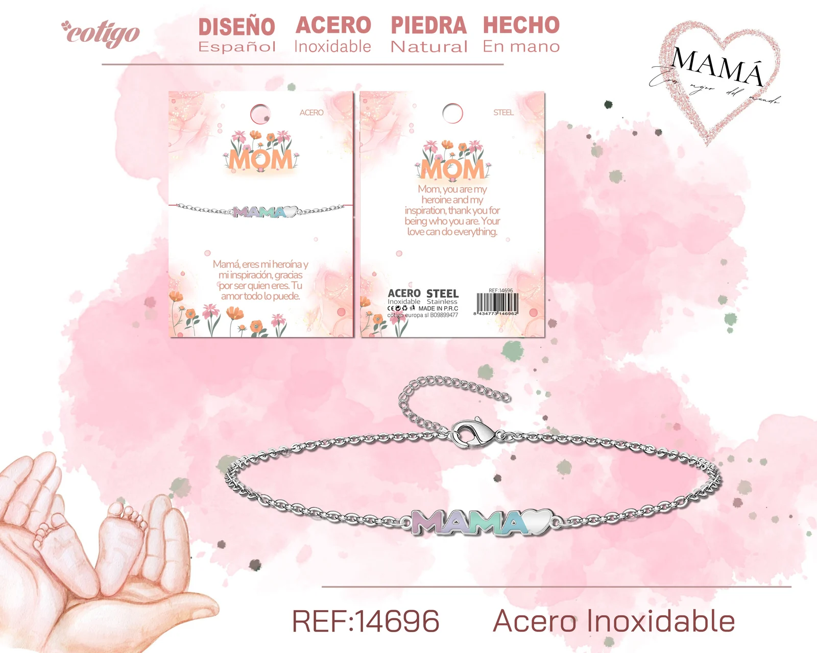 PULSERA PARA MAMÁ COLOR PLATEADO