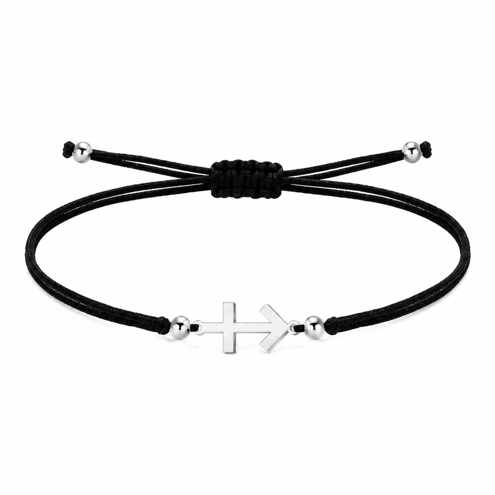 PULSERA CRUZ CONTRA EL MAL PLATEADO DE HILO EN.NEGRO