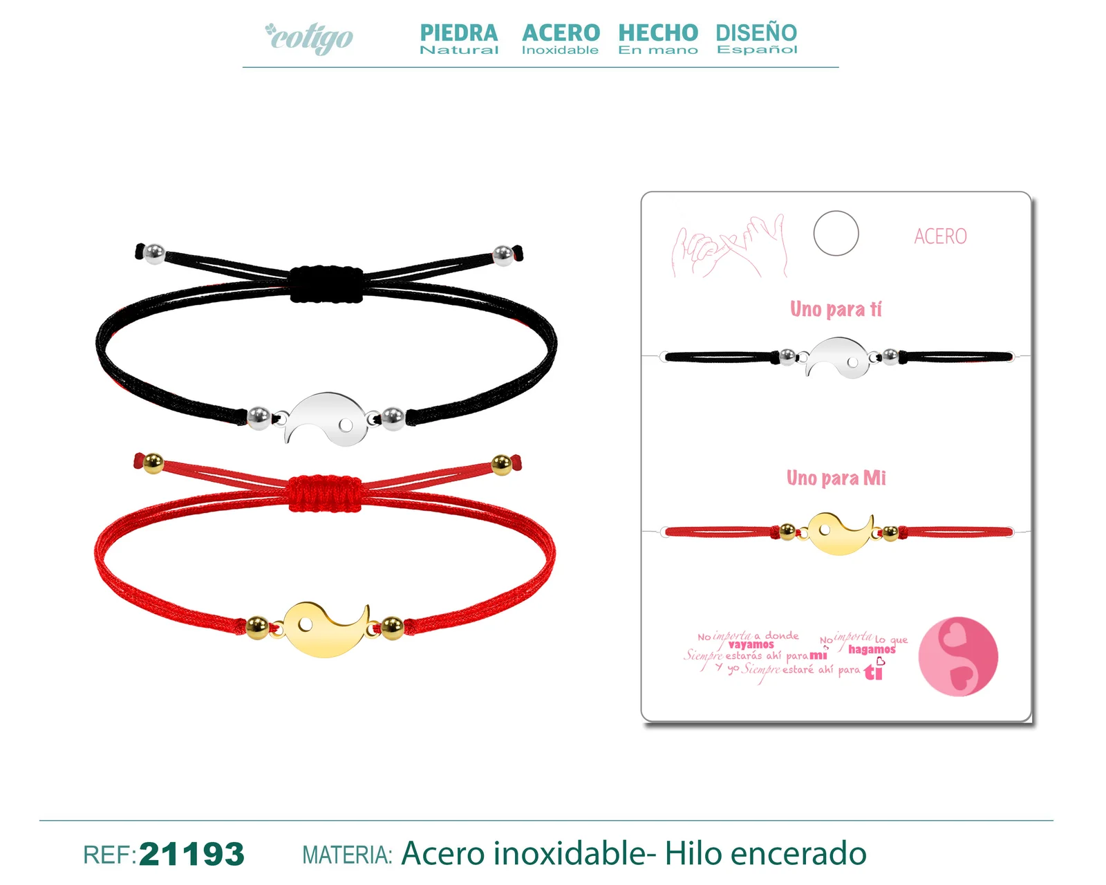 PULSERA YINYANG ACERO HILO ENCERADO