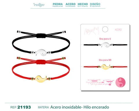 PULSERA YINYANG ACERO HILO ENCERADO