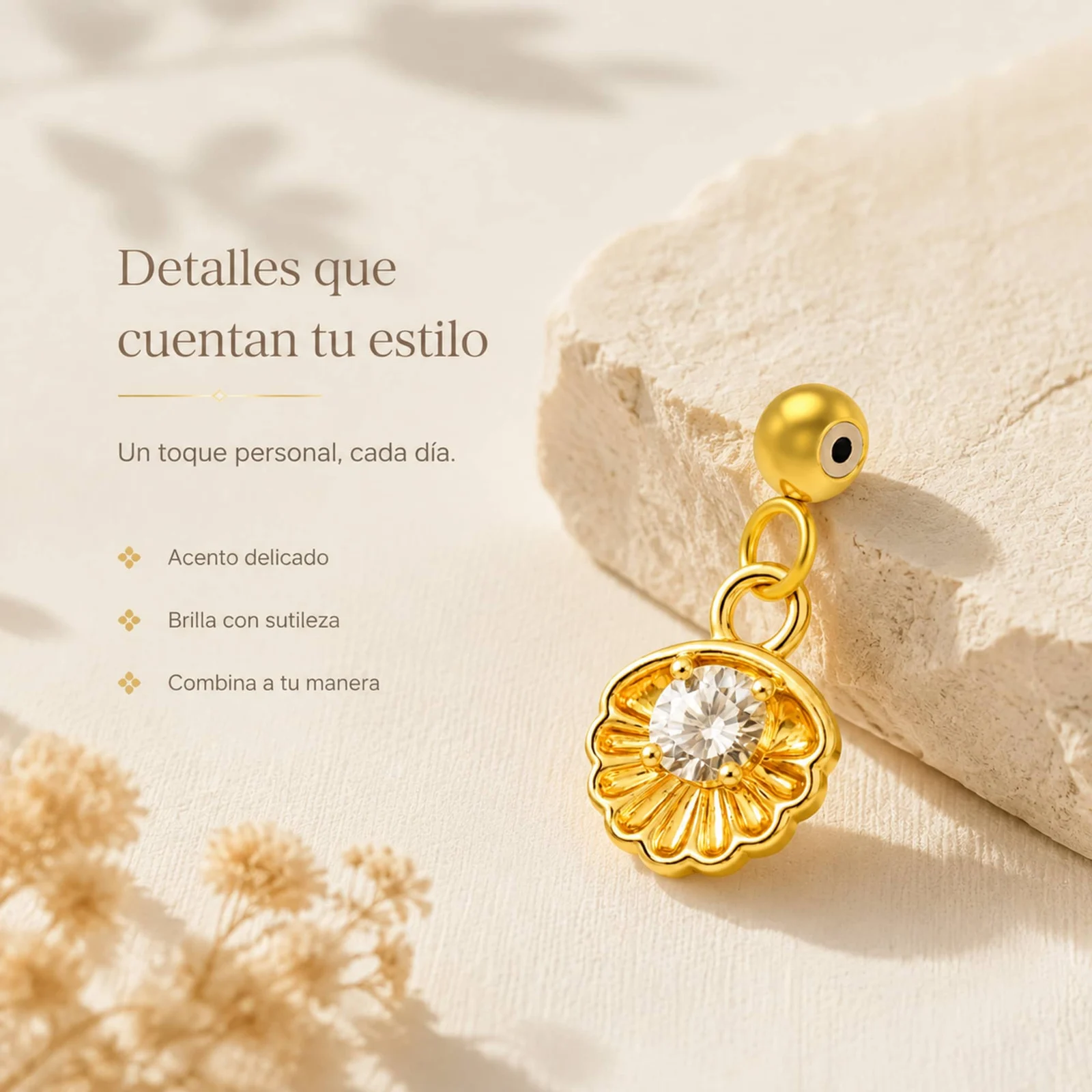 CHARM DE COBRE CHAPADO ORO 14K CON CIRCONITA-CON BOLA DE GOMA