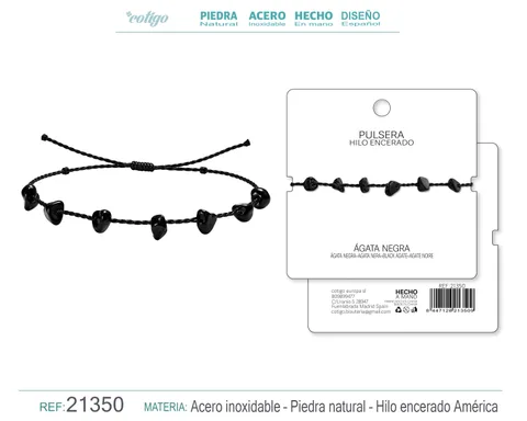 PULSERA HILO ENCERADO CON AGATA NEGRA